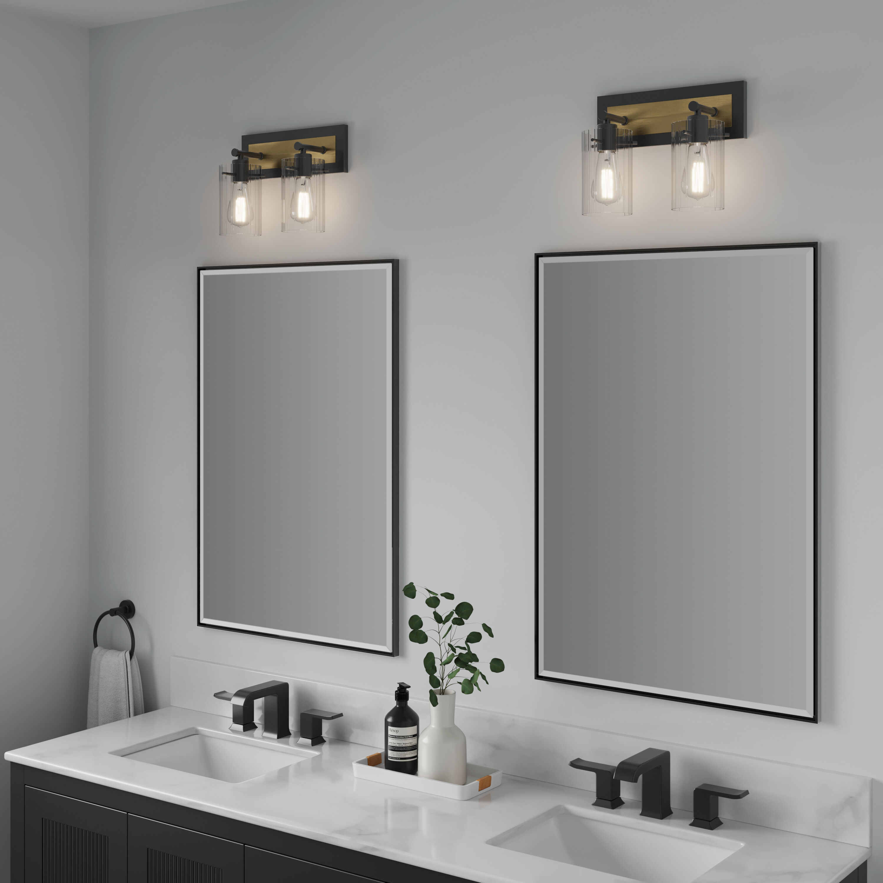 Gasol 2 Light 13 inch Matte Black/Vintage Brass Bathroom Vanity Light Wall Light